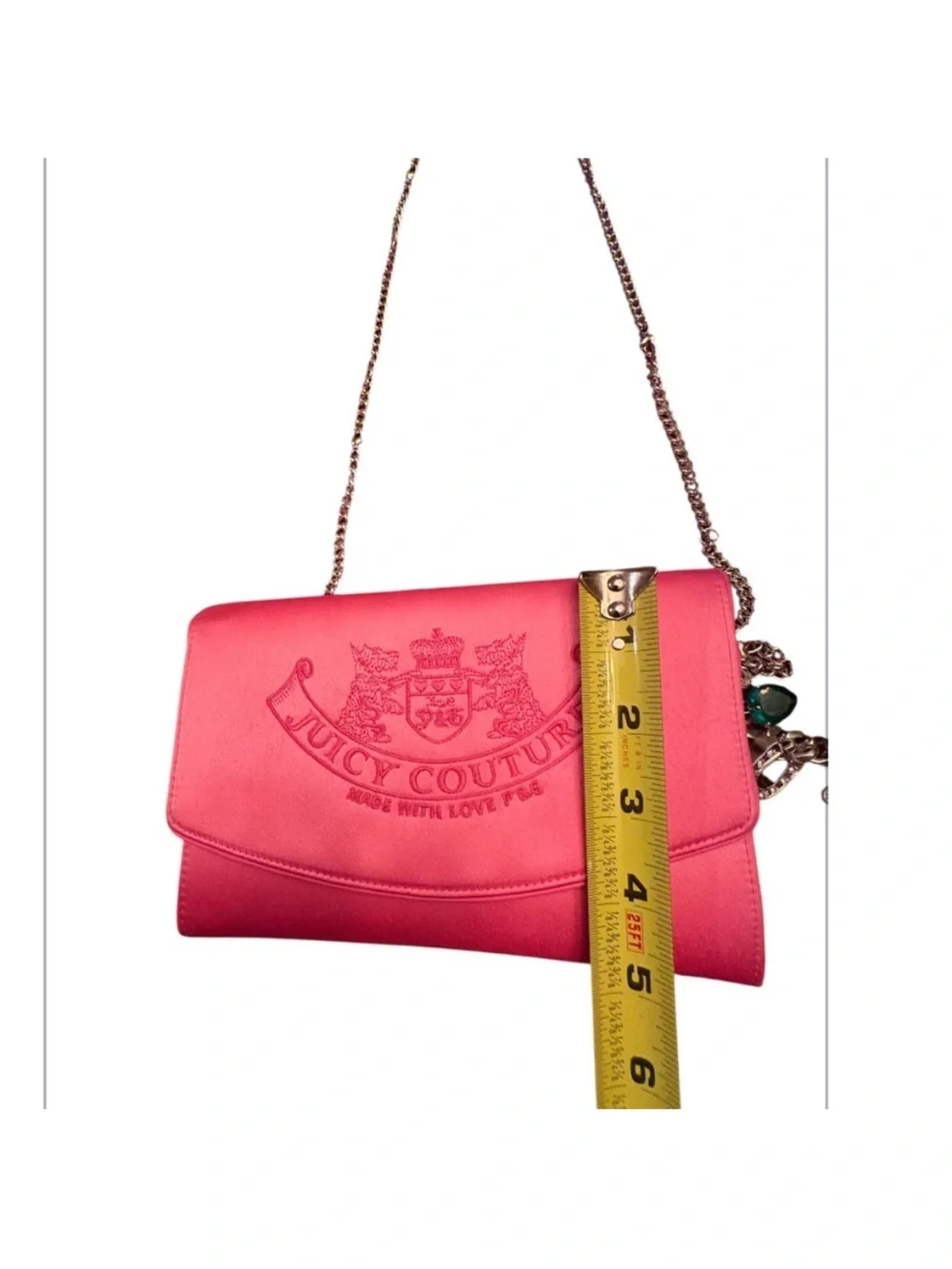 Juicy Couture Y2K Vintage Coral Pink Leather Crossbody with Gold Chain